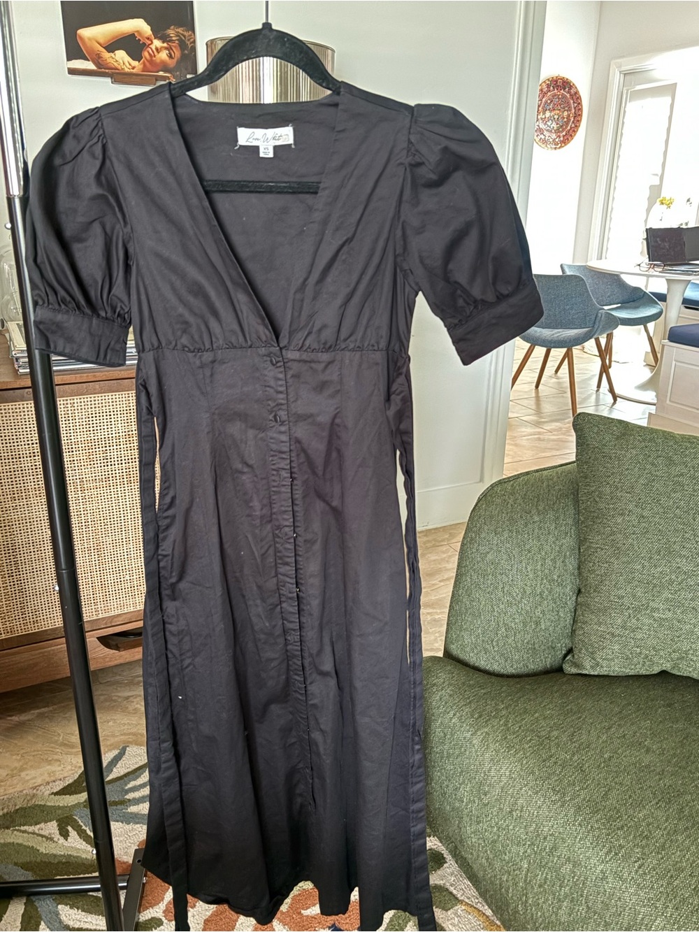 100% cotton Black Puff-Sleeve Maxi Dress